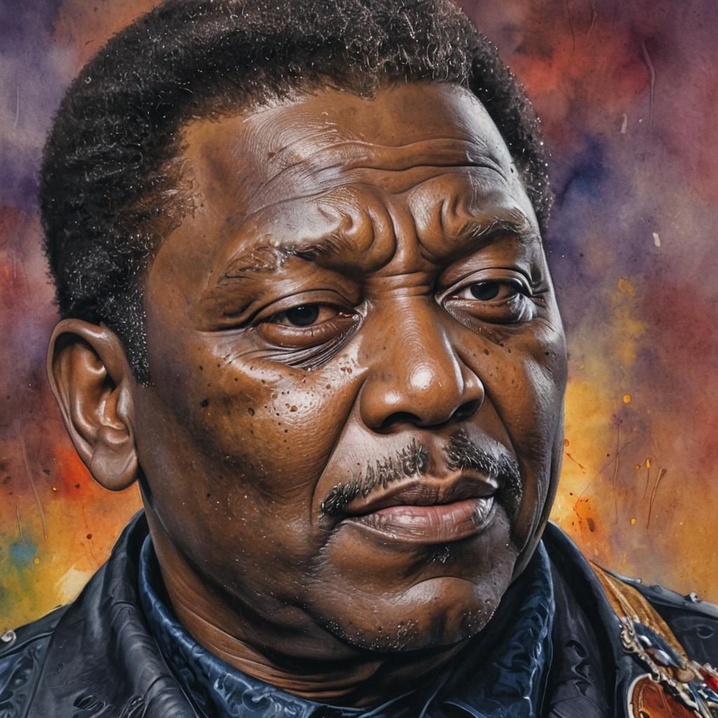 Hyperrealistic Watercolor Portrait of BB King in Eerie Atmos...