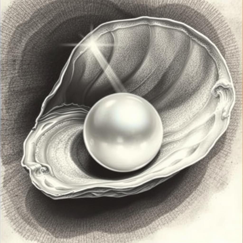 Hyper-Realistic Pearl in Open Mollusk Shell with Sunbeams