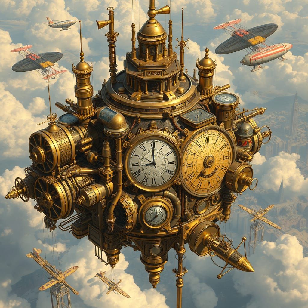 Steampunk Clockwork Skybase in Victorian Futurism