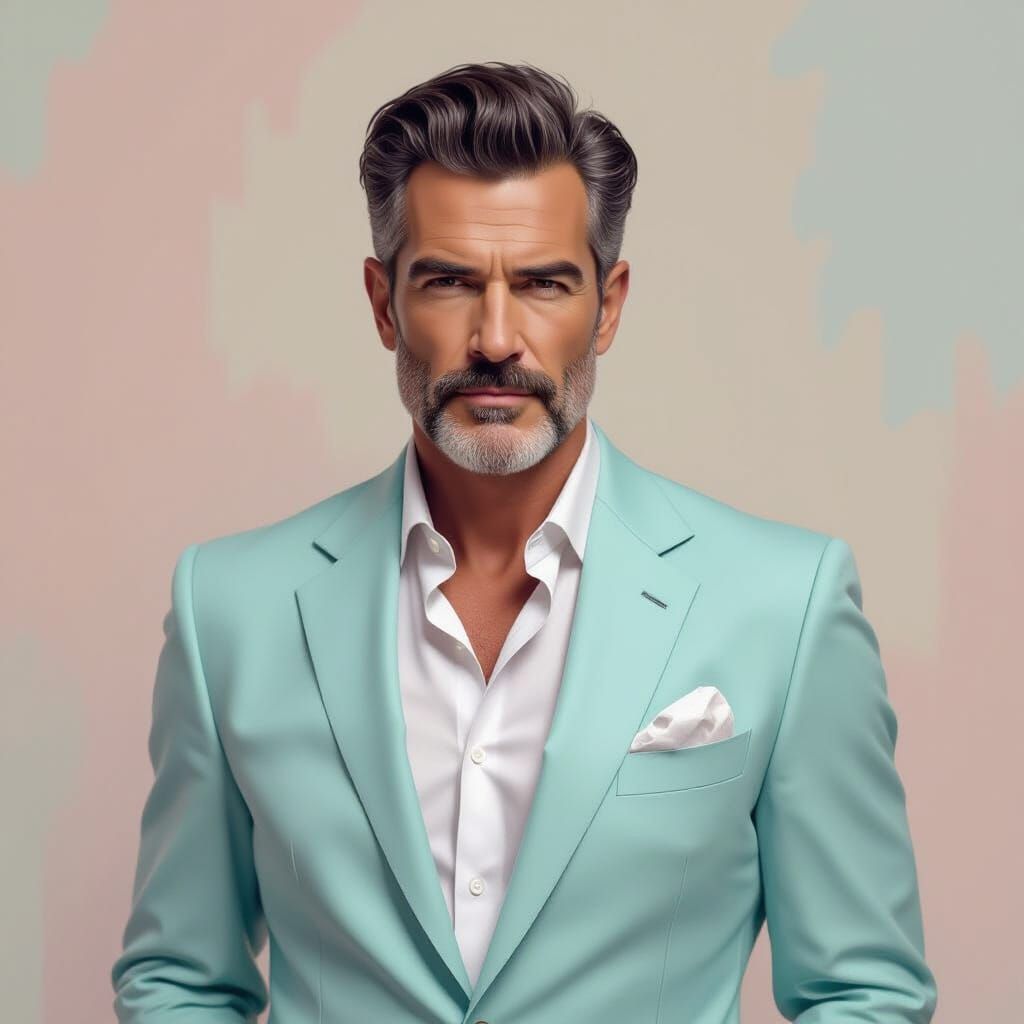 Antonio Banderas Lookalike in Tailored Suit, Digital Paintin...