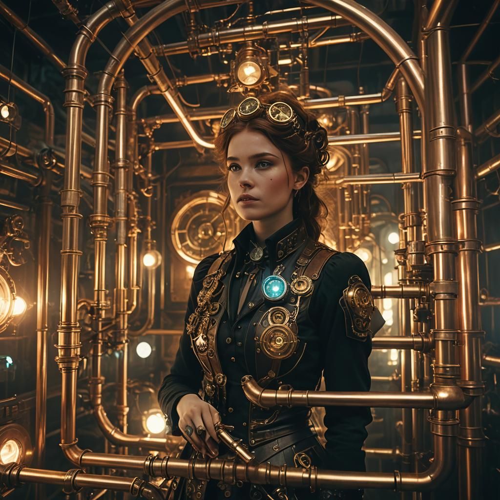 Steampunk Holographic Device in a Gritty, Industrial Chamber