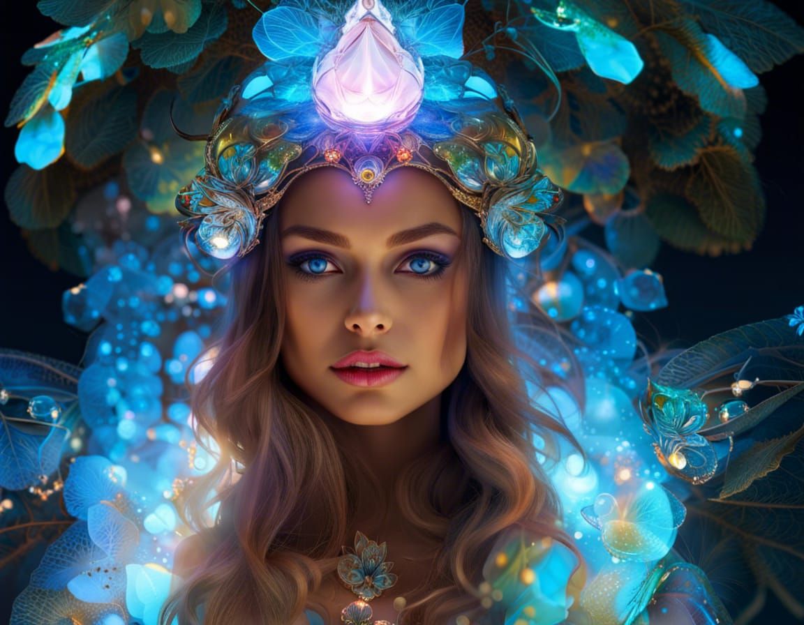 Enchanted Glass Fairy Goddess in Fractal Fantasy Realm