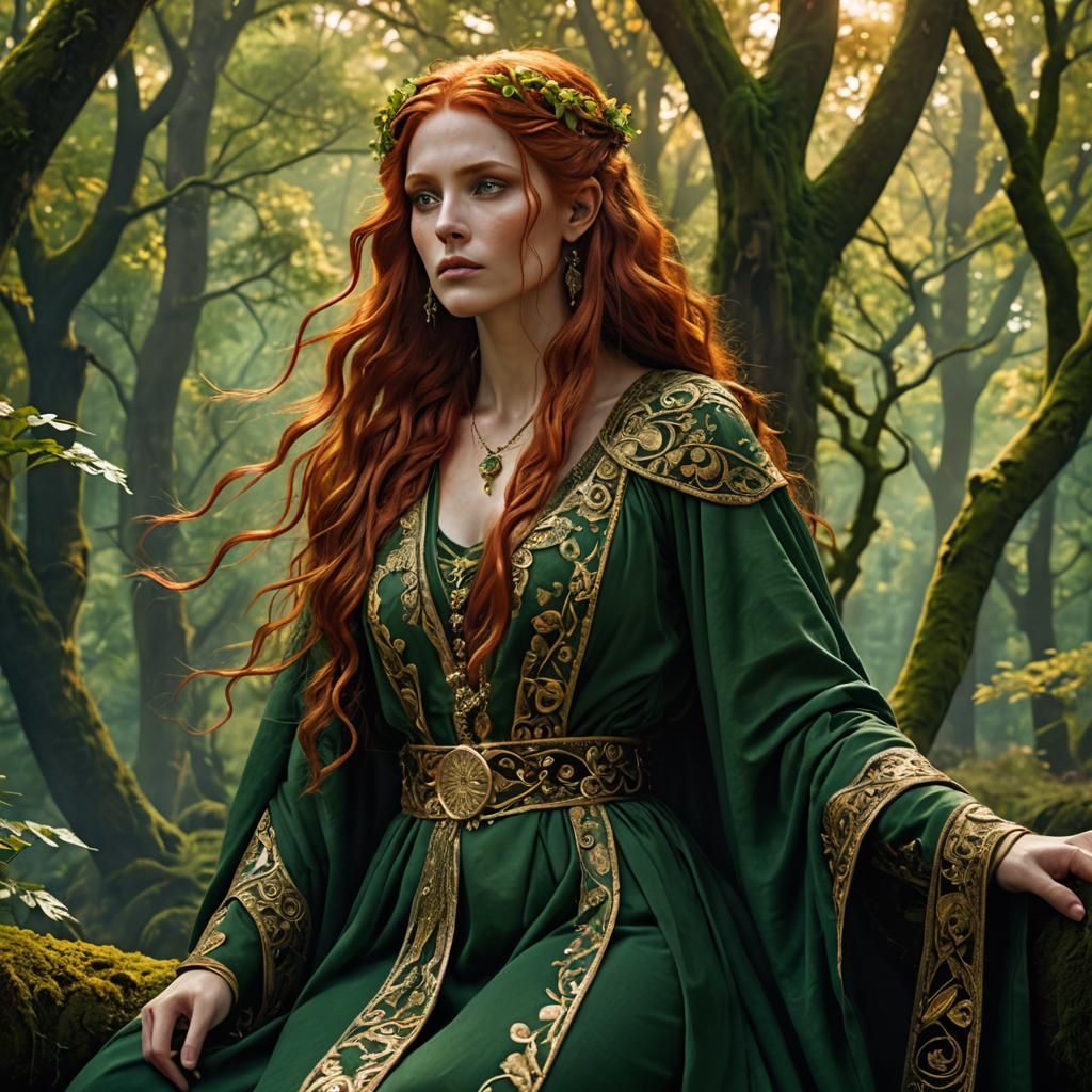 Regal Elf Woman in Emerald Forest, Hyperrealistic Matte Pain...