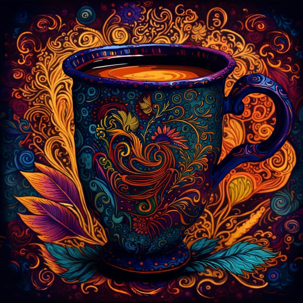 Whimsical Chai Scene in a Decorative Indian Mug