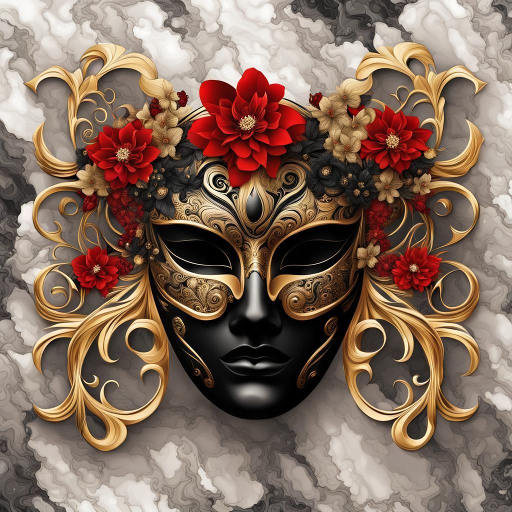 Elegant Venice Mask in Marble with Golden Accents and Vibran...