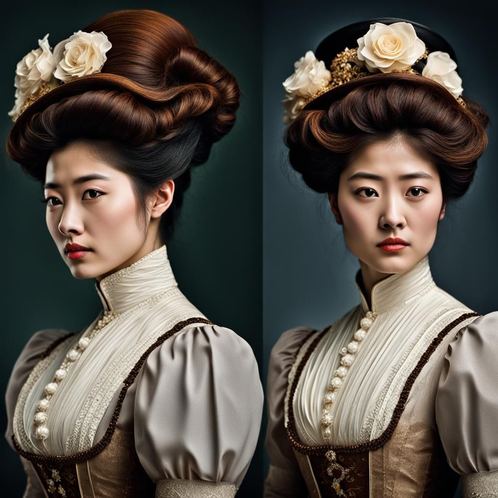 Japanese Women Embodying 1920s Gibson Girl Elegance