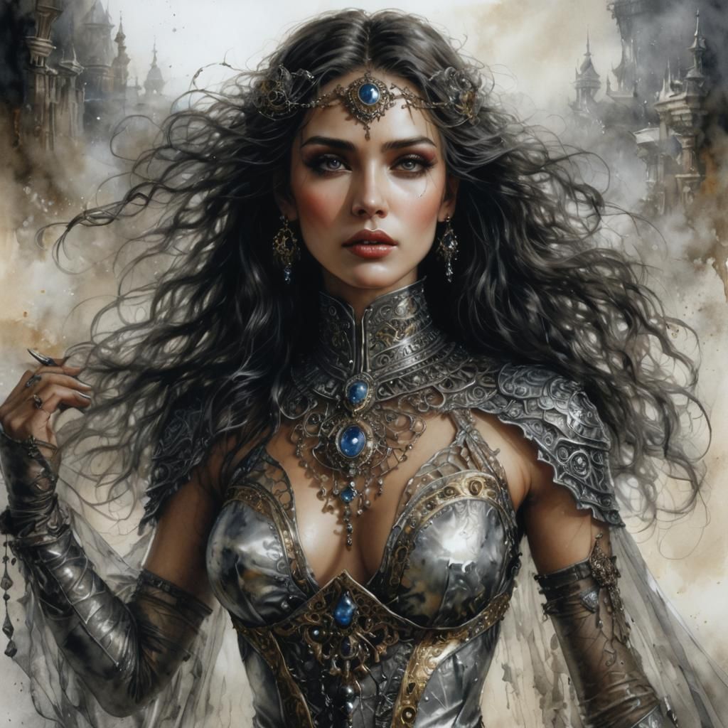 Elegant Victorian-Inspired Portrait in Intricate Watercolor