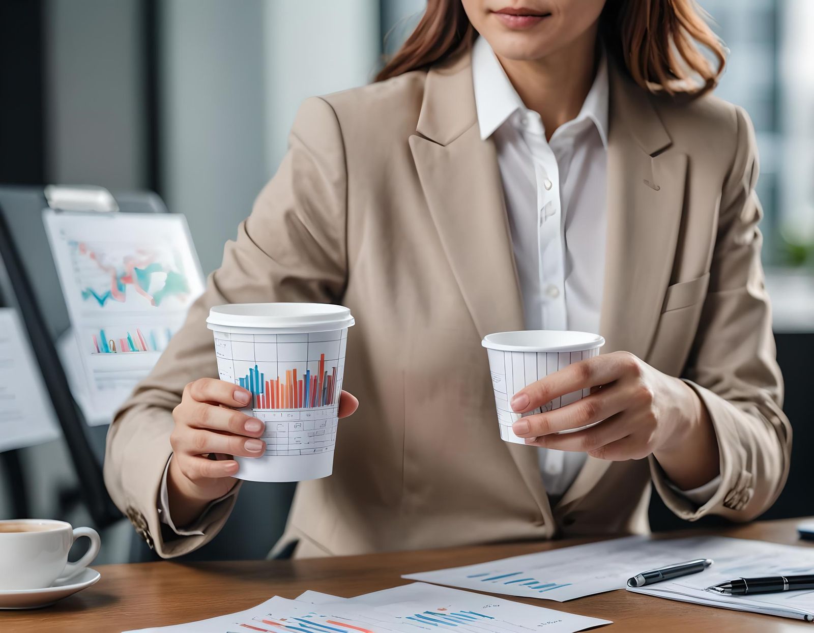 Businesswoman Concentrates Amidst Office Chaos