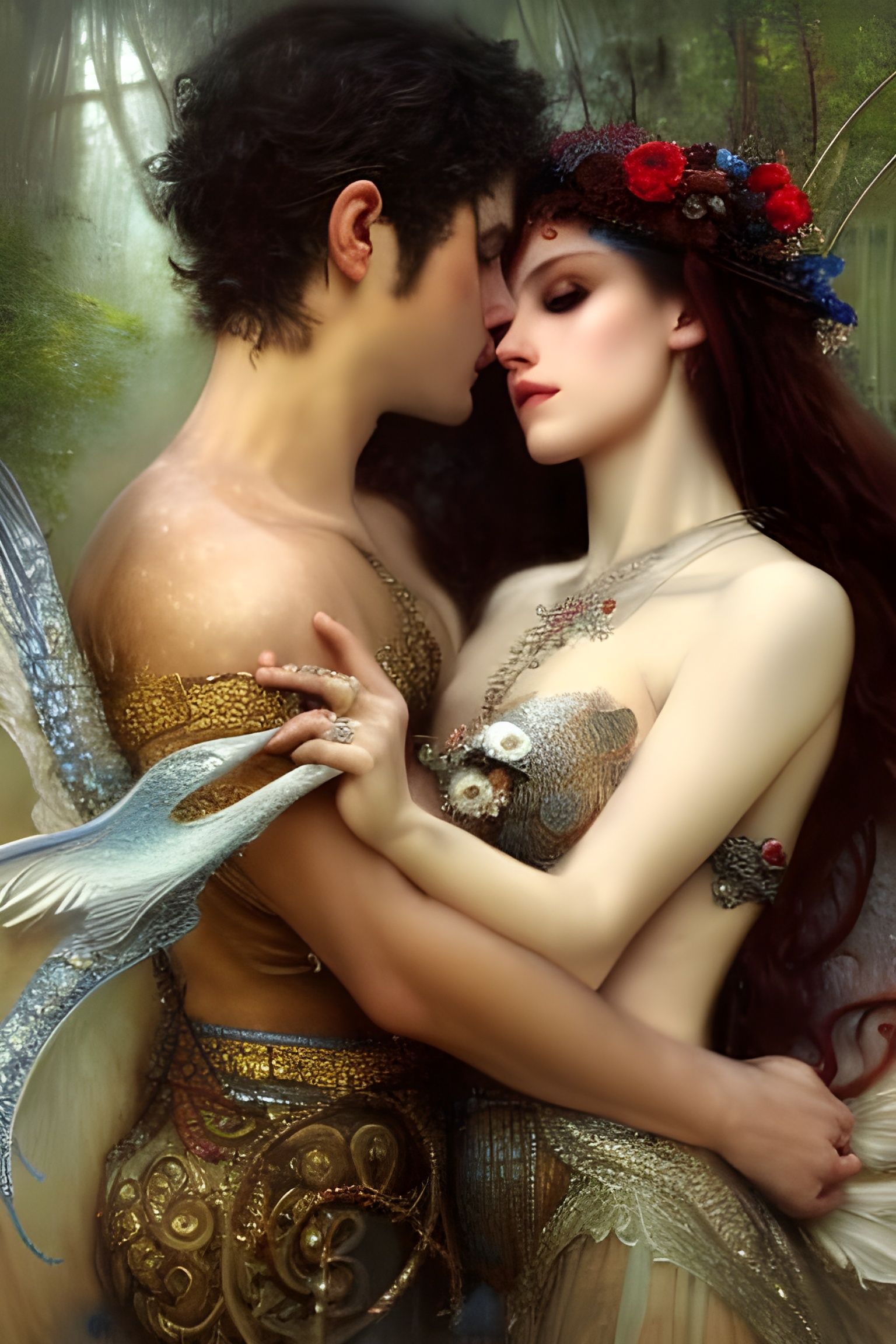 Romantic Couple's Embrace: Hyperrealistic Fantasy Portrait