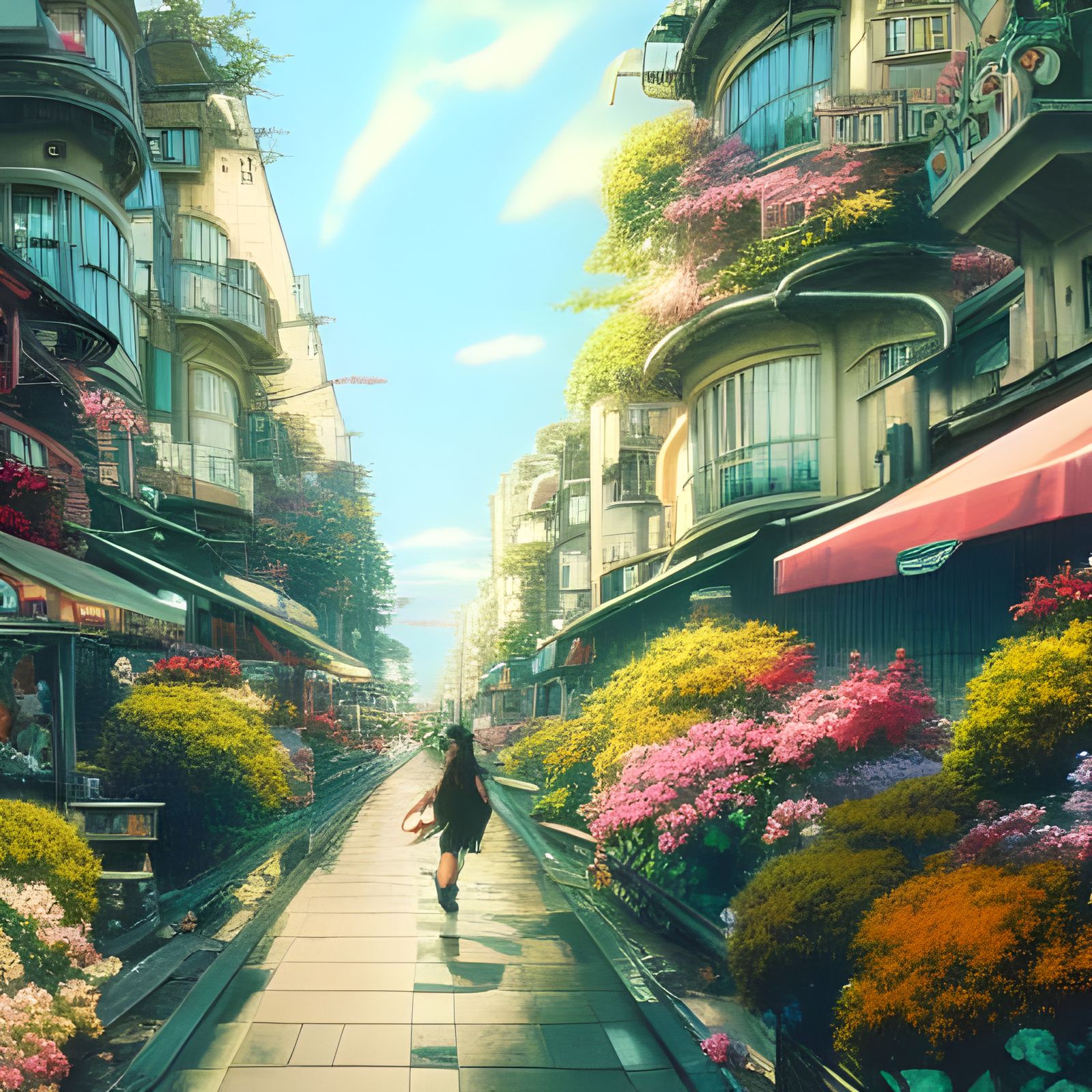 Surreal Summer Oasis in a Bustling Hyper-Detailed Anime Town