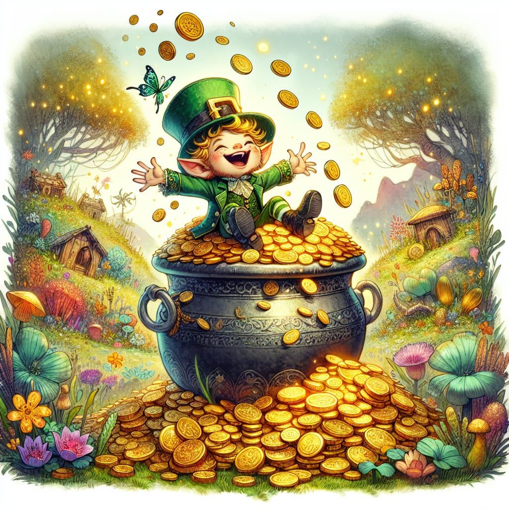 Whimsical Leprechaun in a Treasure Trove