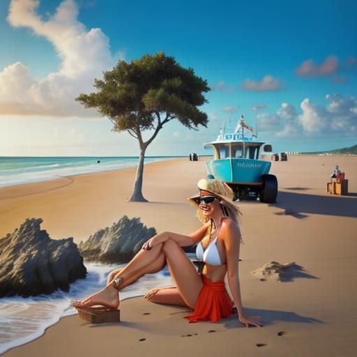 beach girl stranded giggling