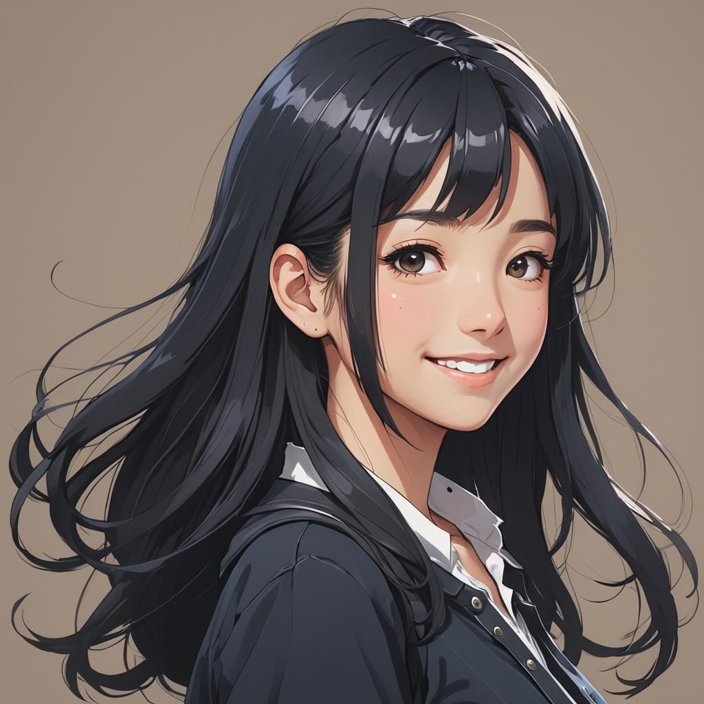 Cute Young Anime Woman with Black Hair
