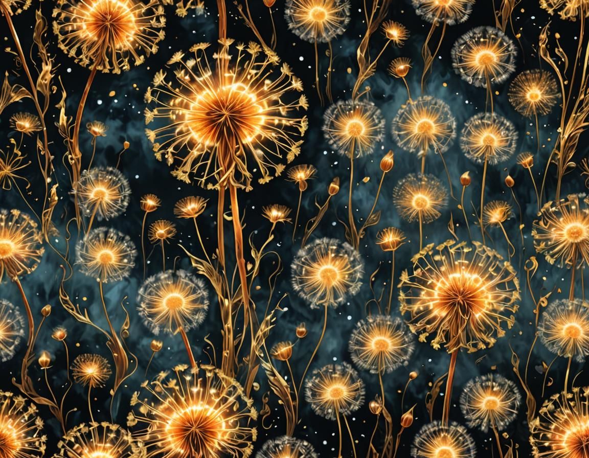 Fantasy Fire Dandelion in Mystic Oil Painting Style