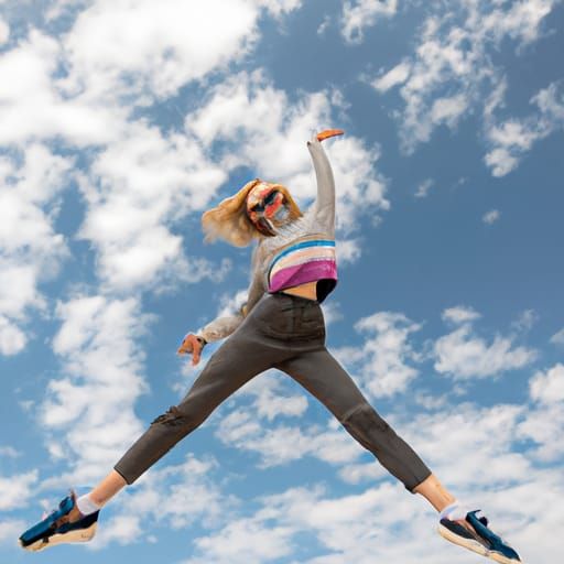 Blonde Goddess Soars Through a Sunny Skiescape