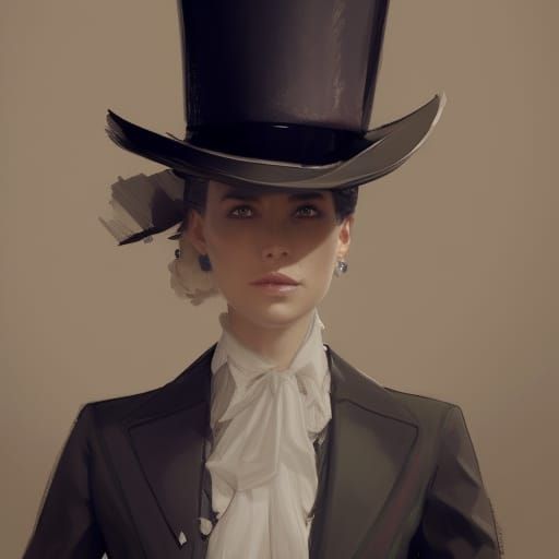 Elegant Woman in Top Hat and Suit