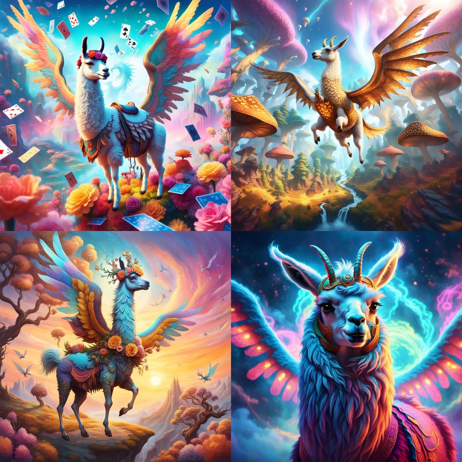 Resplendent Llama Takes Flight in Dreamlike Wonderland