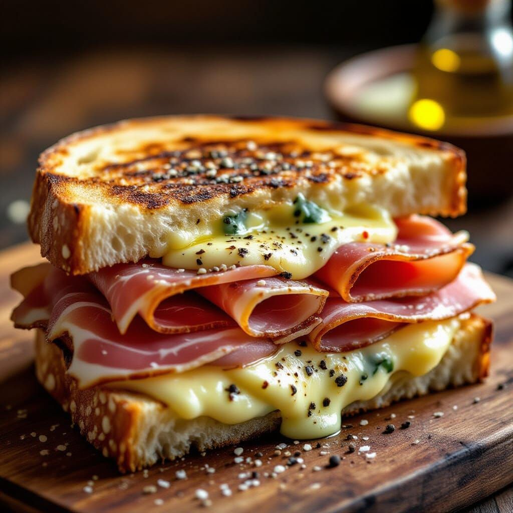 Gourmet Italian Sandwich with Prosciutto, Fontina, and Truff...