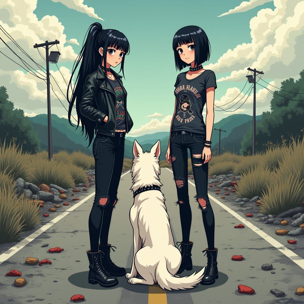 Edgy Anime Girls Standout in Gritty Abandoned Landscape