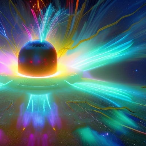 Cosmic Portal Fireworks in Space: Detailed Matte Painting