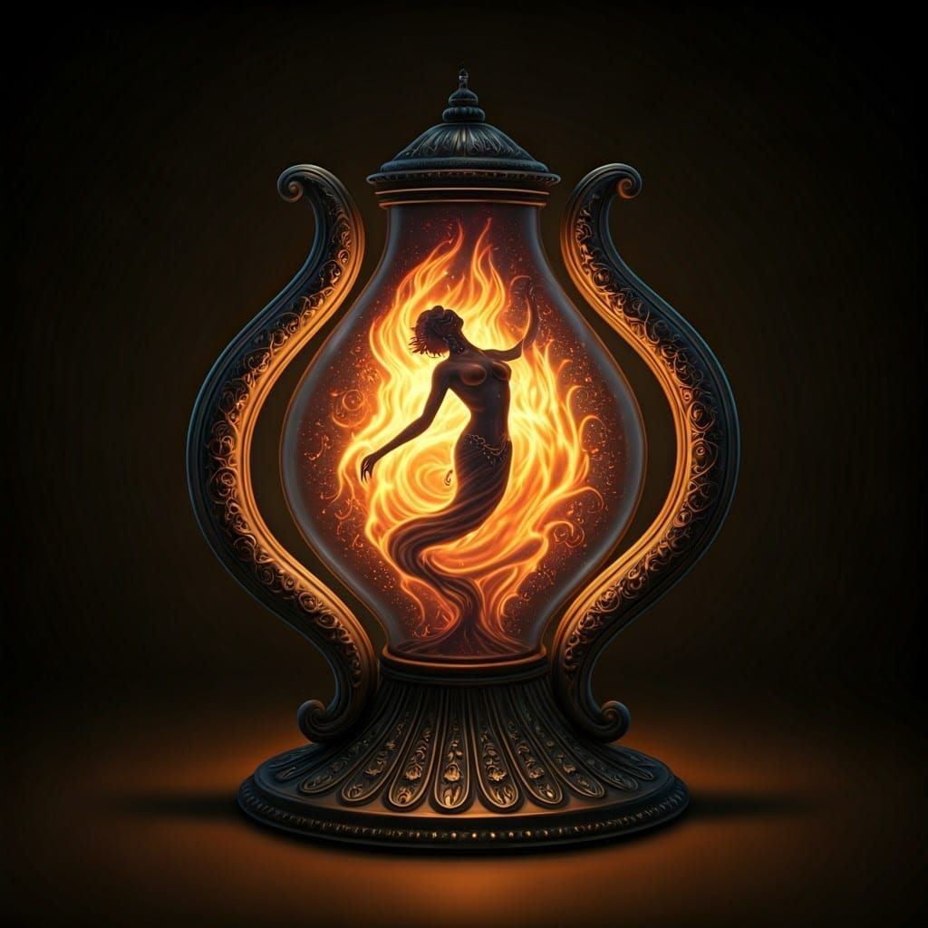 Ethereal Glass Lamp with Trapped Fire Genie