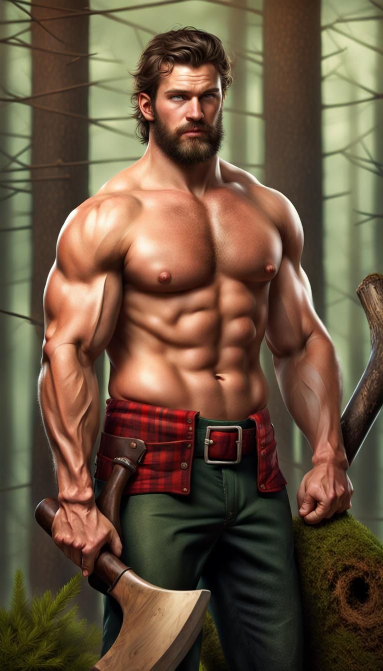 Handsome Lumberjack in Photorealistic Forest Landscape