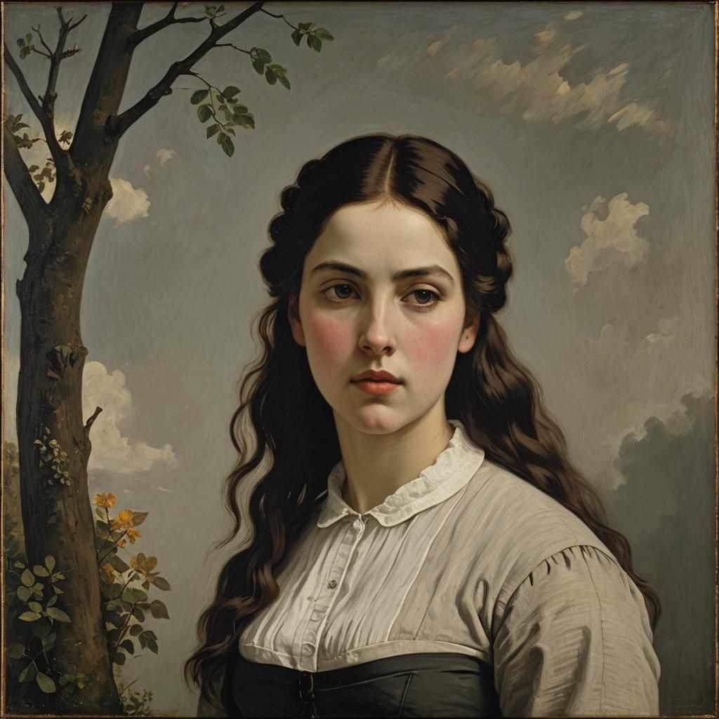 Young Woman in Realist Art Style