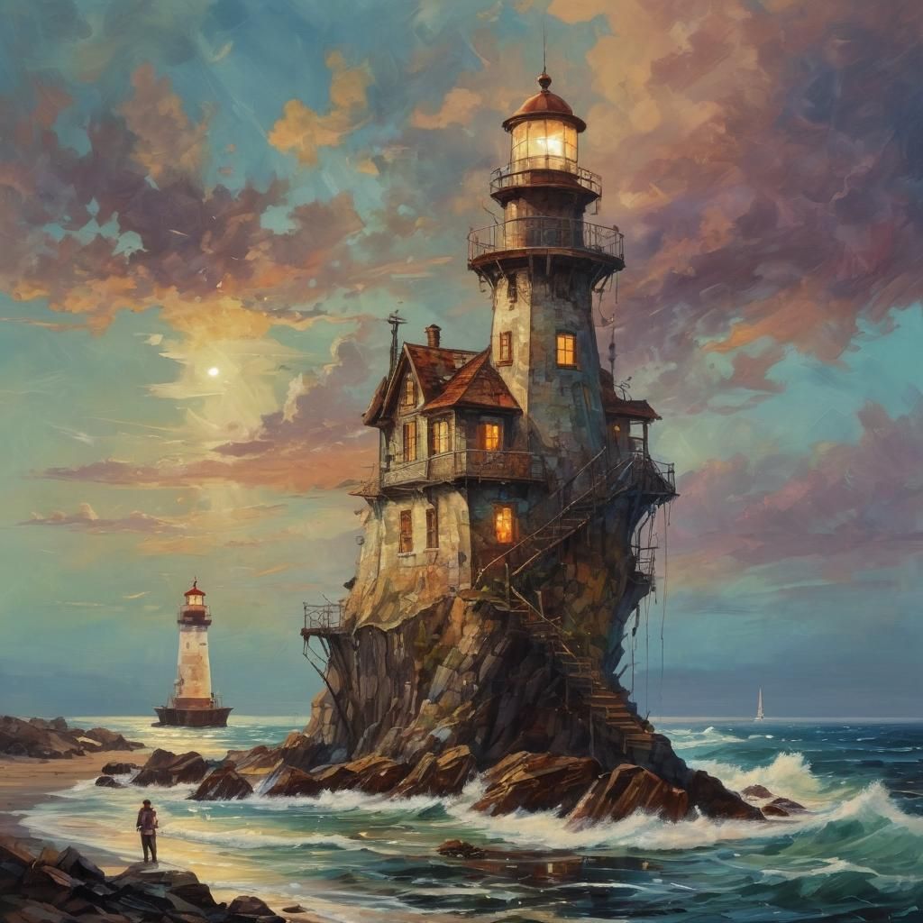 Ethereal Luxury Lighthouse Illuminated at Dusk