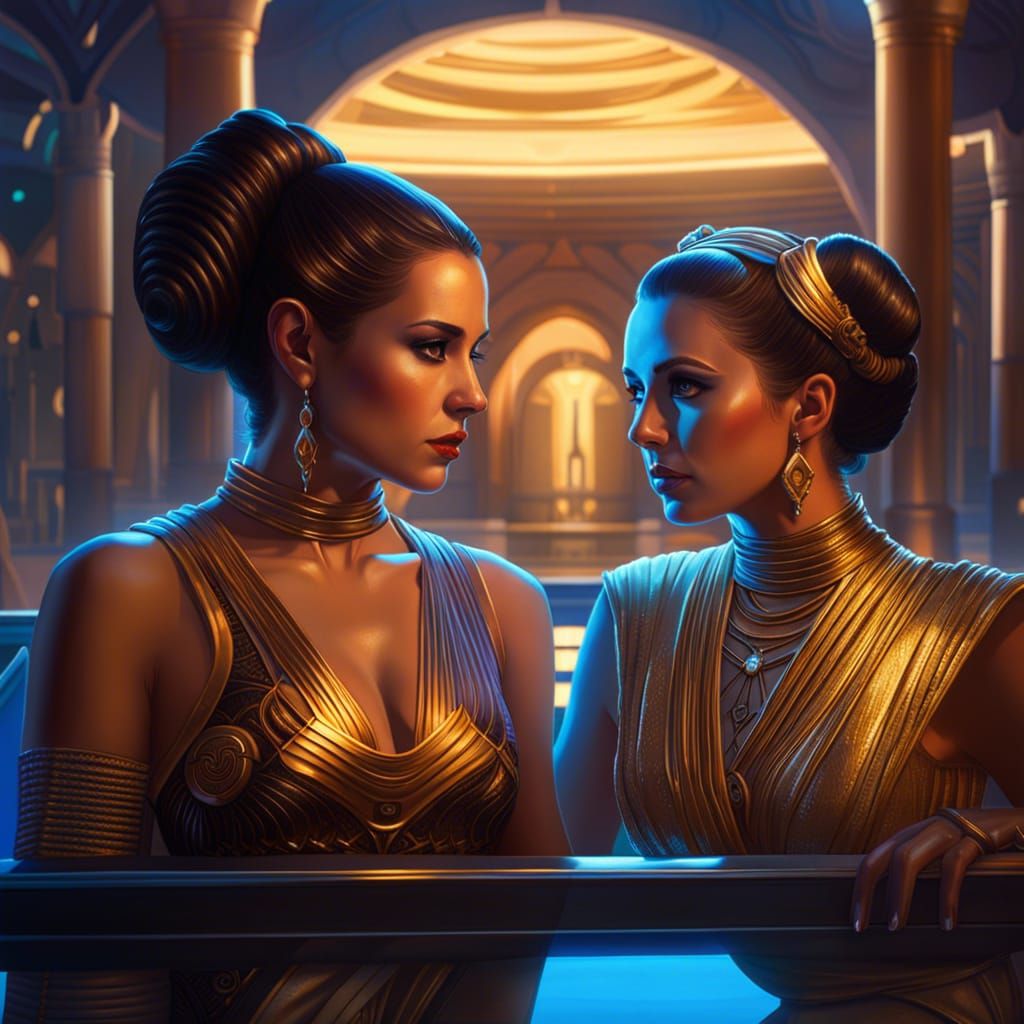 Padme and Leia in Dark Fantasy Pool Scene