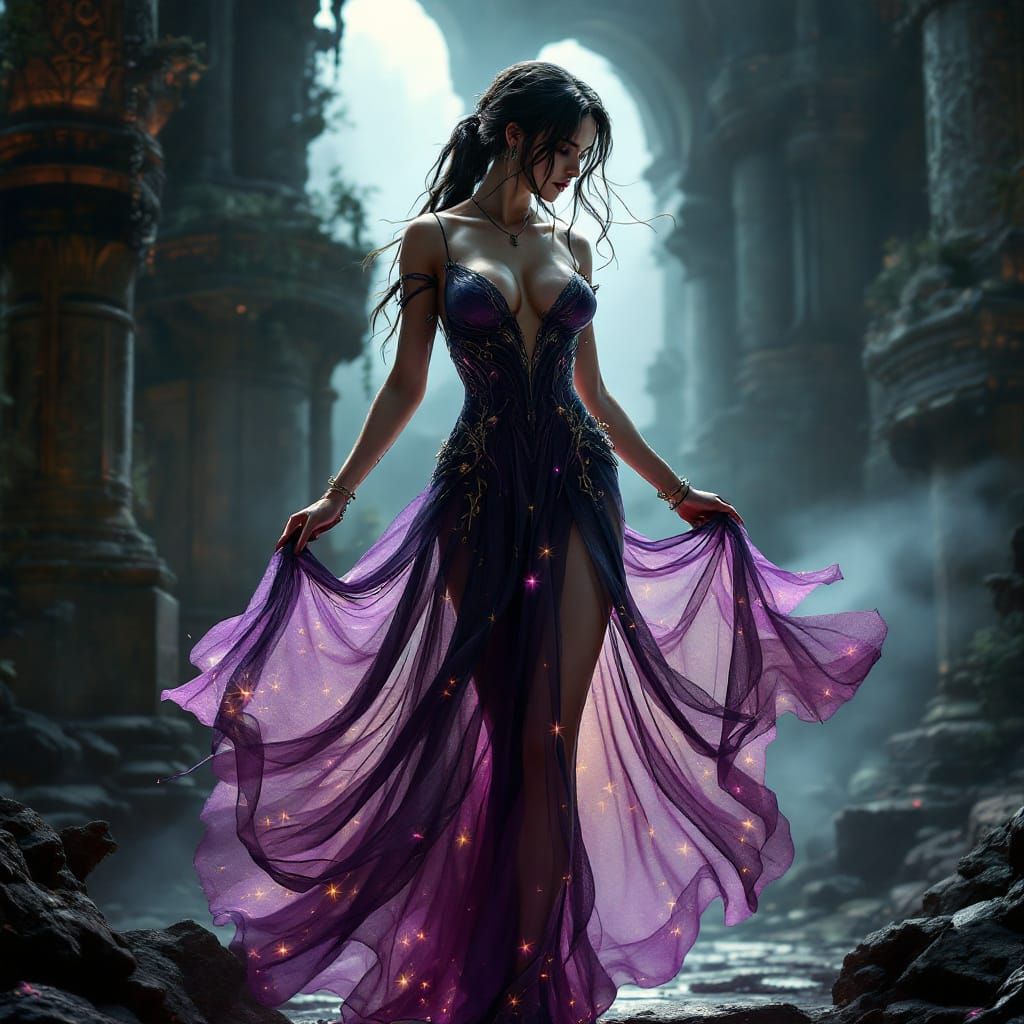 Dark Fantasy Lara Croft Concept Art in Art Nouveau Style