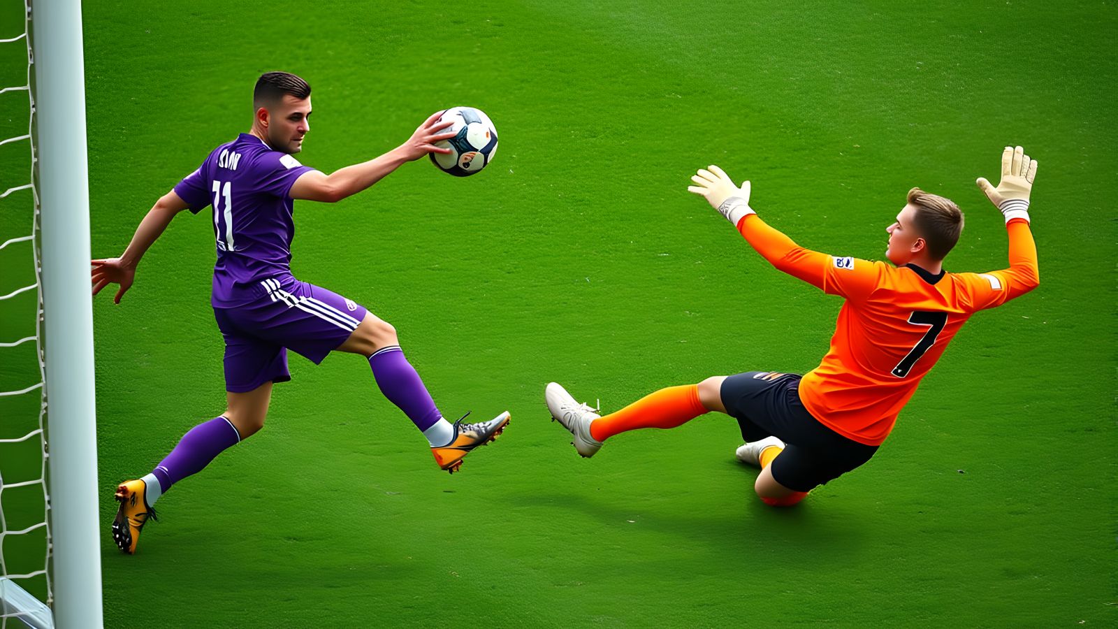 Footballer Scores Goal in Hyper-Realistic Stadium Scene