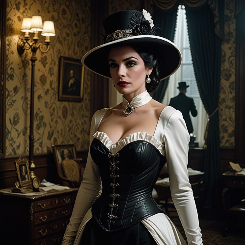 Elegant Lady Dimitrescu in Vintage Corset Scene