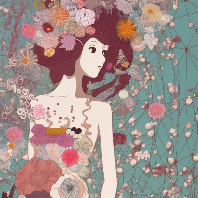 Dystopian Cartoon Girl in Paper Cut Collage