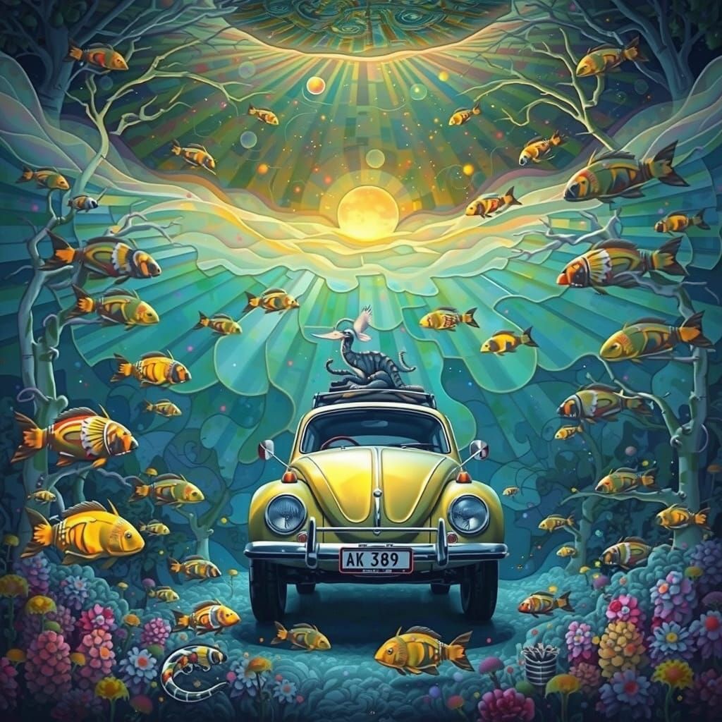 Stained Glass Forest Glade with Nebulae Sky