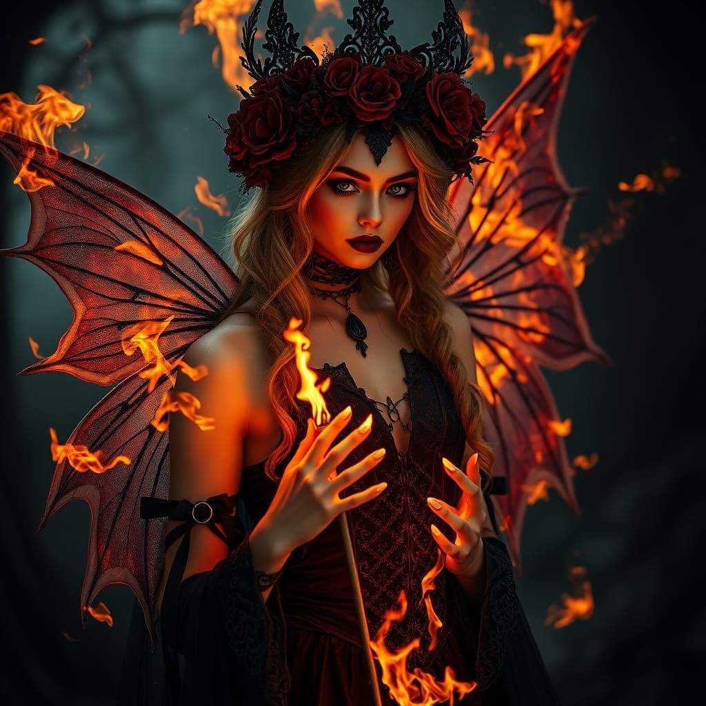 Gothic Fairy Queen Illuminated by Flames