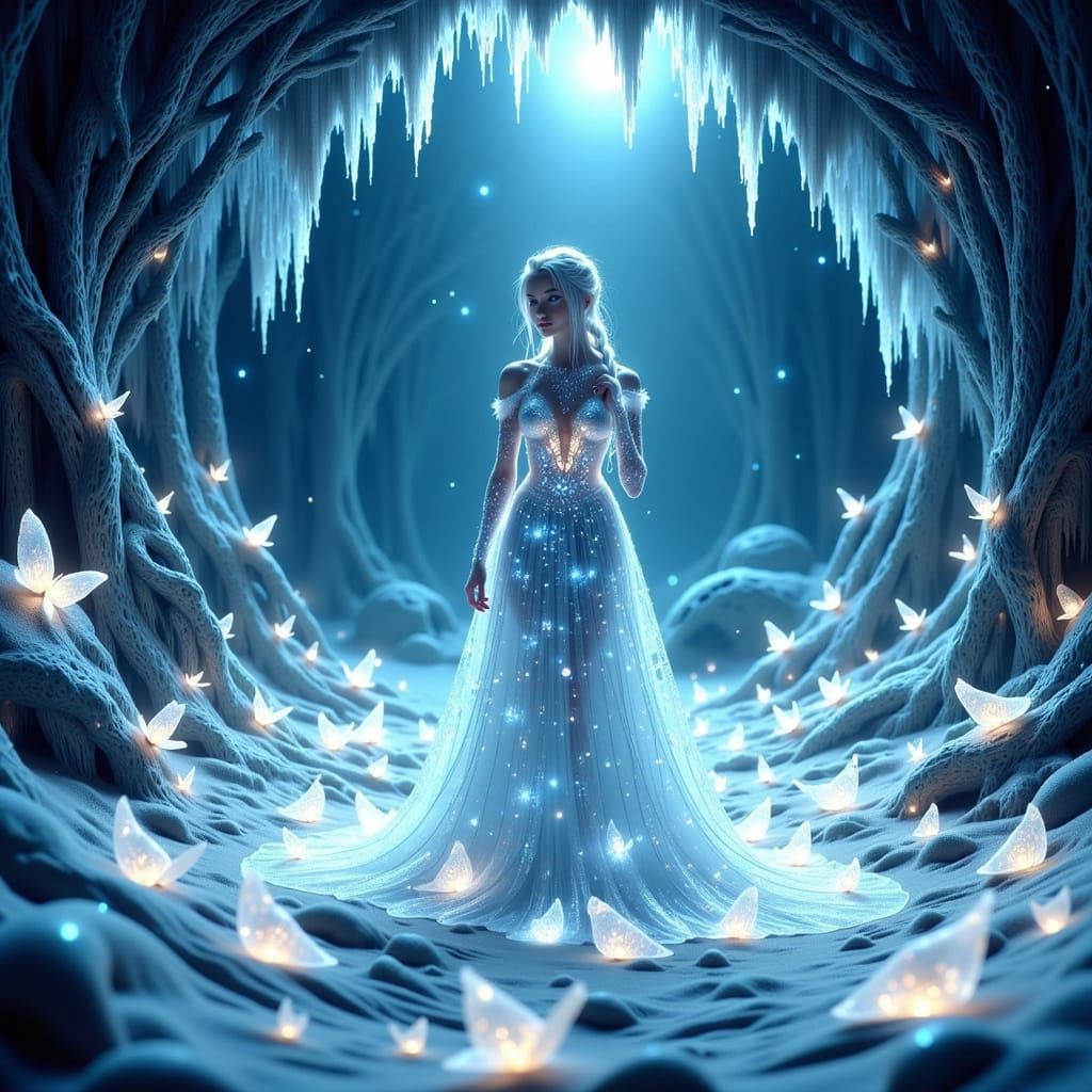 Ethereal Ice Princess in Bioluminescent Serenity