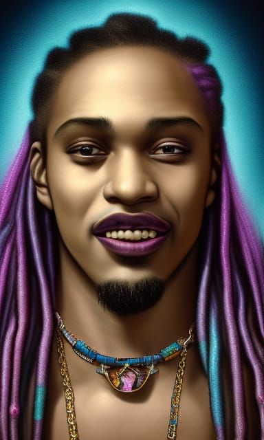 Hyper Detailed Portrait of a Rainbow Dreadlocked Rap Star in...