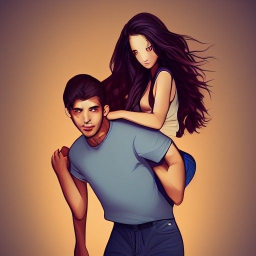 Happy Couple Piggyback Ride in Dramatic Light