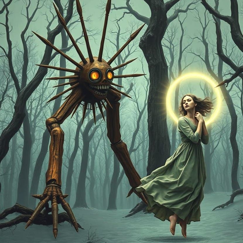 A surreal, chaotic scene