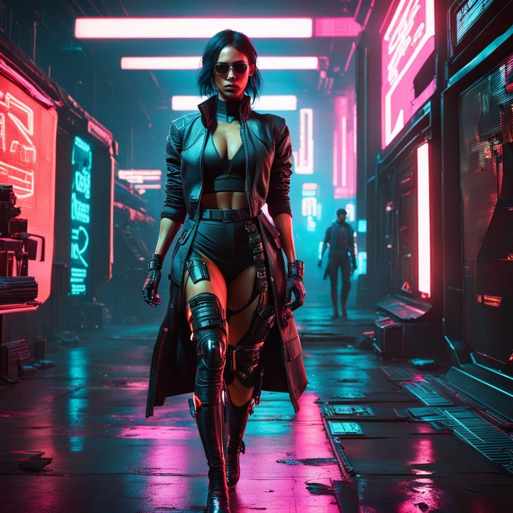 Cyberpunk Goddess in Neon Glare