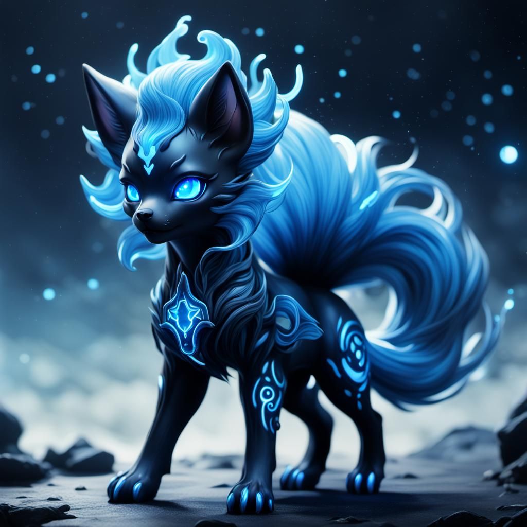 Ethereal Demonic Vulpix Goddess in Deep Blues and Black