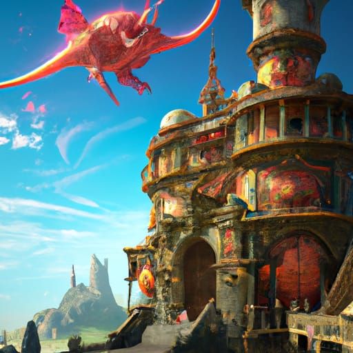 Fantastical Museum Scene in Deep, Vibrant Colors