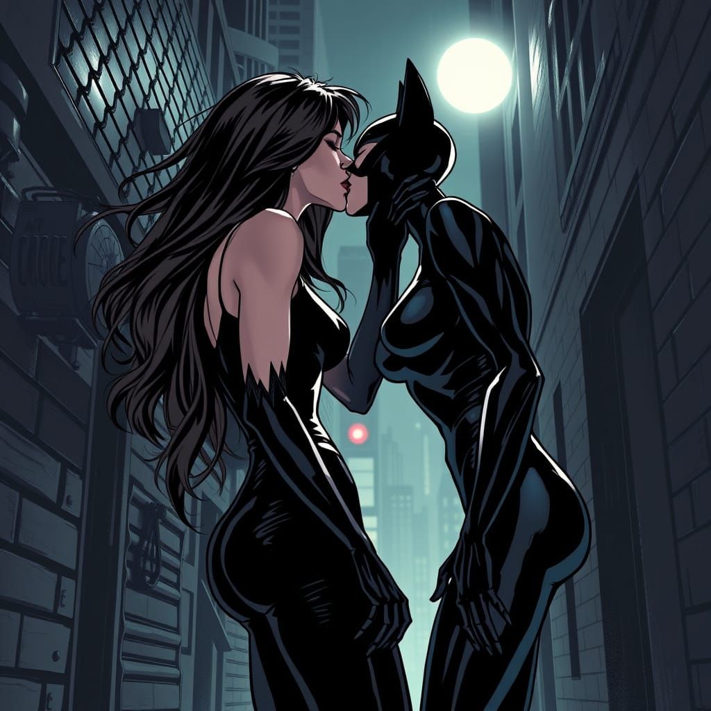 Catwoman and Femme Fatale Share a Sensual Kiss in Gotham Cit...