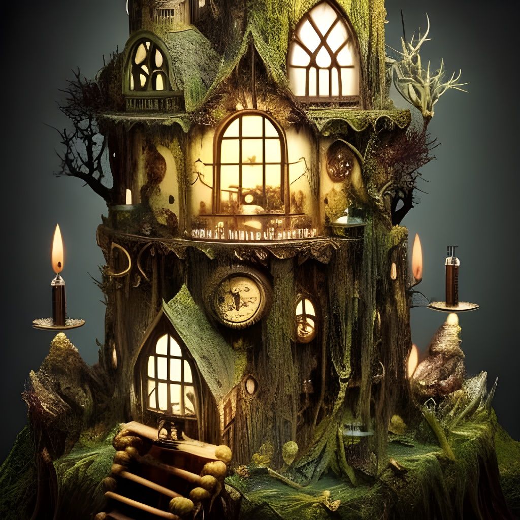 Stunning Gothic Treehouse Birthday Cake in a Dreamlike Atmos...