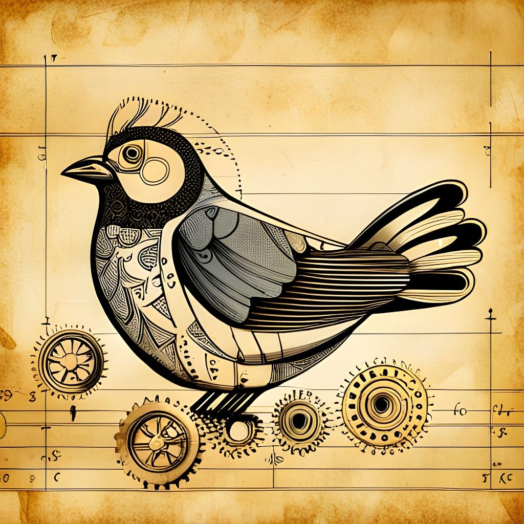 Steampunk Bird Blueprint in Intricate Mechanical Style