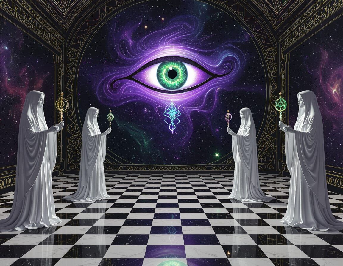 Cosmic Vision: Robed Women and Sacred Eye in Psychedelic Art