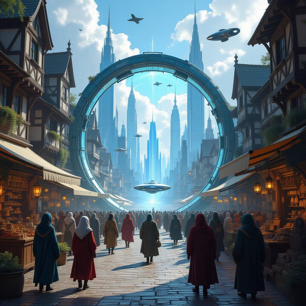 Medieval Market Meets Future City via Portal