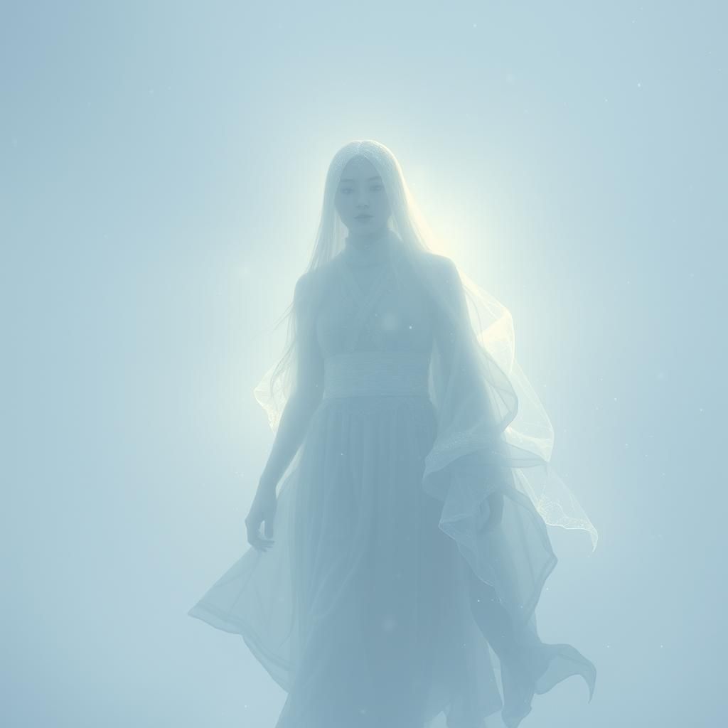 Ethereal Ghost Portrait of Yuki Onna in a Snowstorm