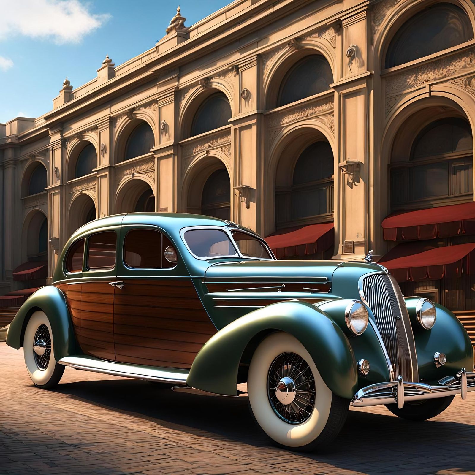 Vintage 1938 Cream and Wood Berline Fastback at the Opera