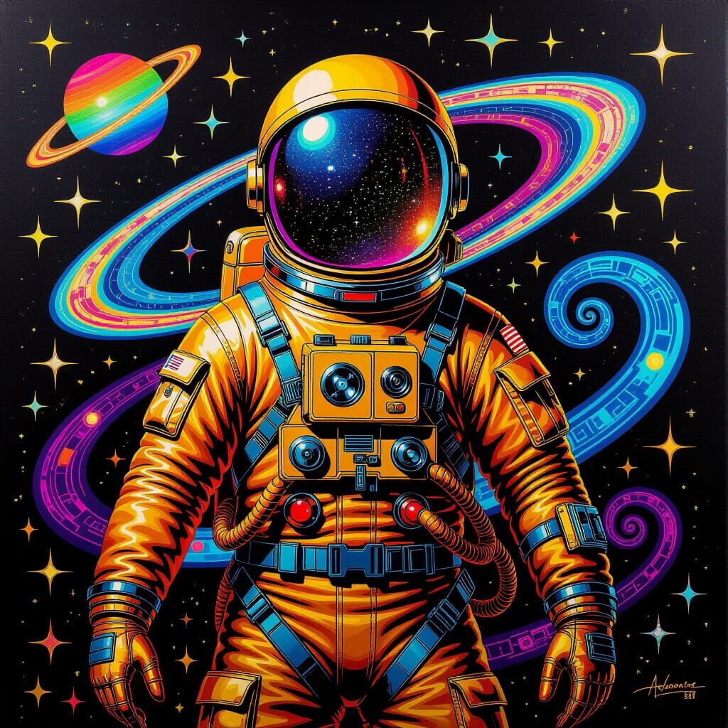 Astronaut in Cyberpunk Synthwave Style with Astral Elements